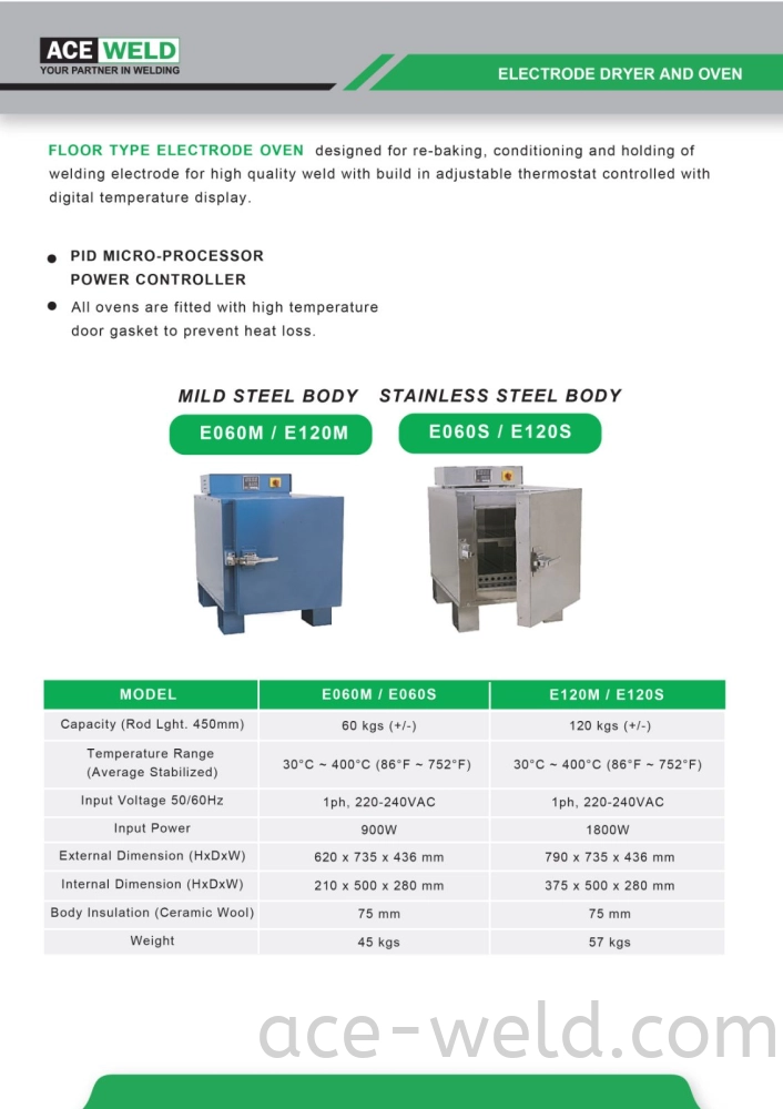 FLOOR TYPE ELECTRODE OVEN (E060M/E060S & E120M/E120S)