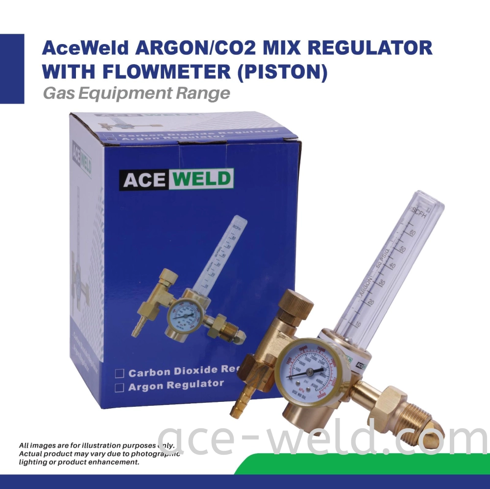 ACEWELD ARGON/CO2 MIX REGULATOR WITH FLOWMETER (PISTON)
