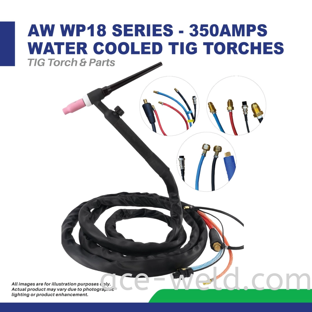 AW WP18 SERIES - 350AMPS WATER COOLED TIG TORCHES